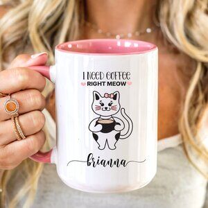 Custom Name Large Latte Mug, Cat Lovers